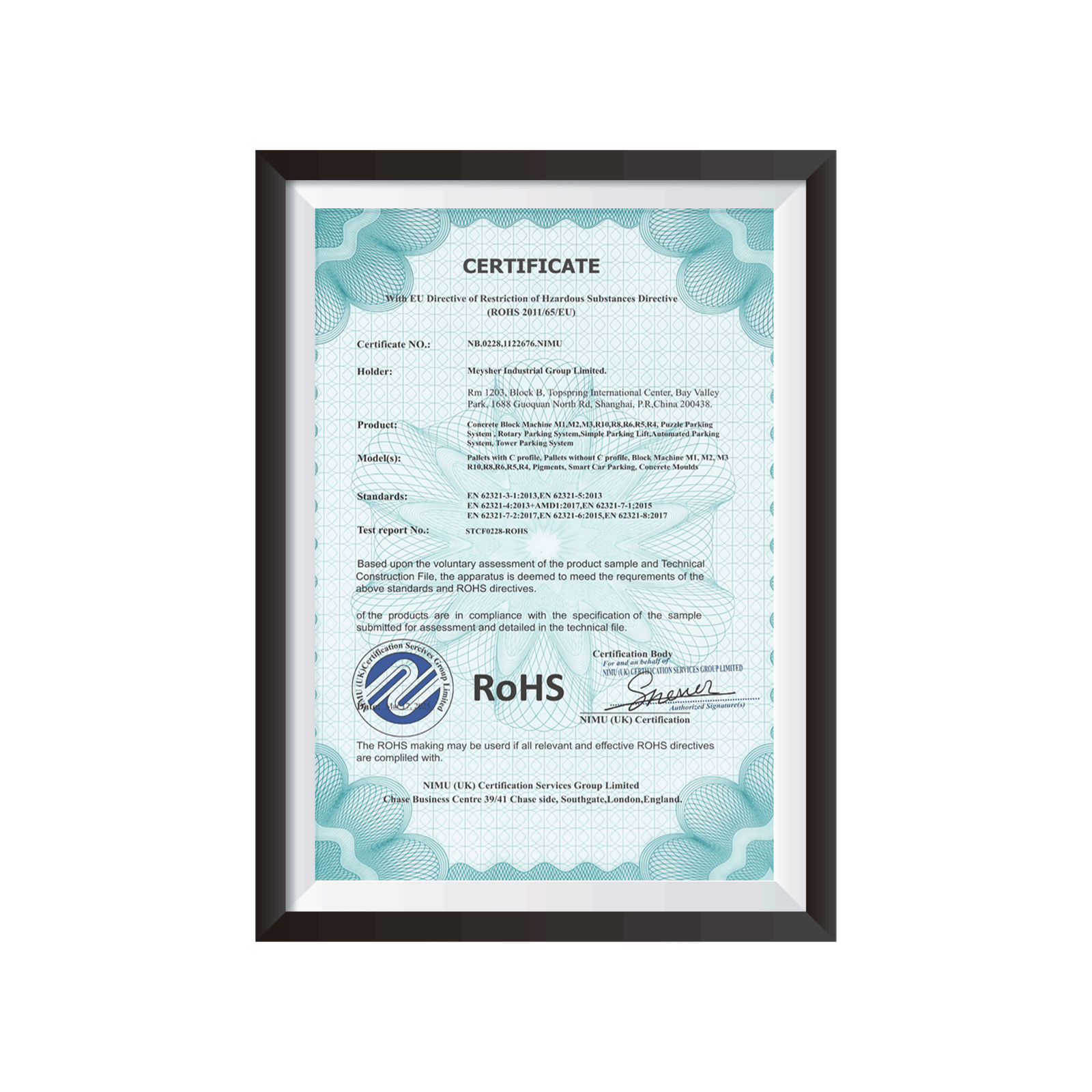 ROHS Certificate